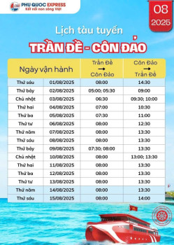 Thông Báo: Lịch Tàu Trần Đề - Côn Đảo 8/2025