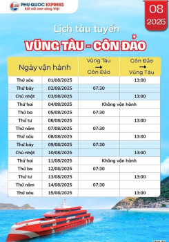 Thông Báo: Lịch Tàu Vũng Tàu - Côn Đảo 8/2025