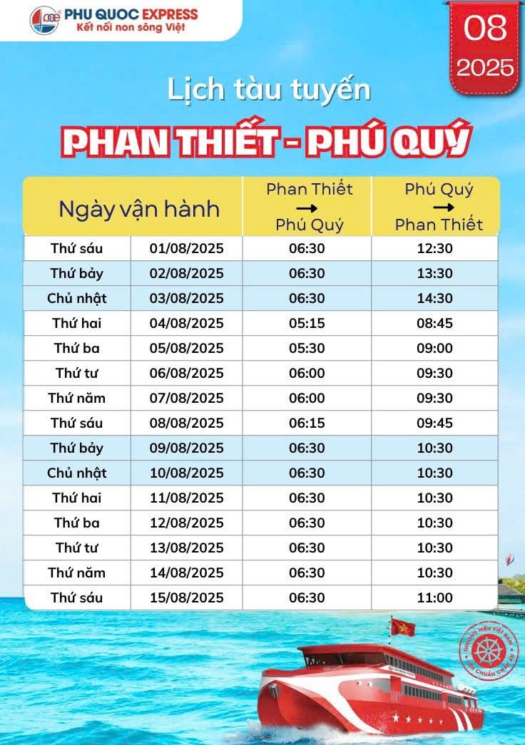 Thông Báo: Lịch Tàu Phan Thiết - Phú Quý 8/2025